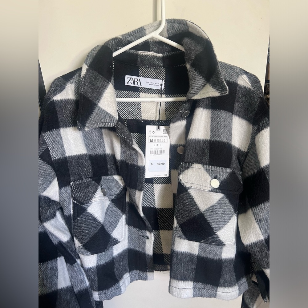 zara cropped plaid shacket